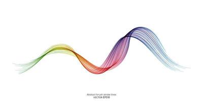 Vector brush stroke colorful curved wave lines isolated on white background for design element