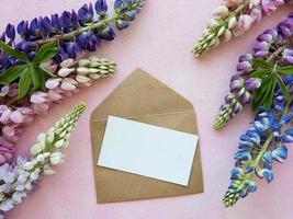 Mockup greeting card  with lupine flowers photo