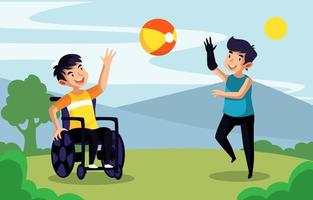 personas con discapacidad juegan juntos a la pelota vector
