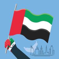 bandera de los emiratos árabes unidos en la celebración de la mano vector