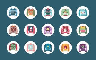 ugly sweater round icons vector