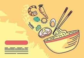 ramen food and sticks vector