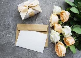 White roses and greeting card photo