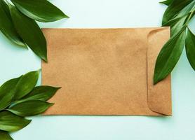 Craft envelope and green leaves