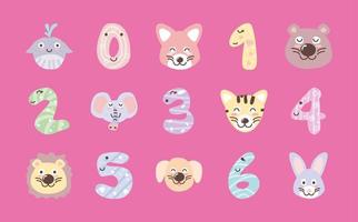 baby numbers and animals vector