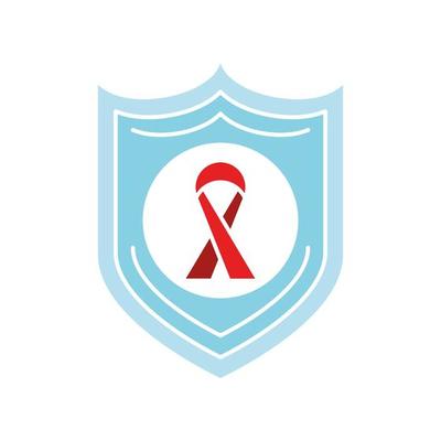 red ribbon in shield