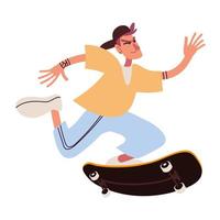 hombre joven montando patineta vector