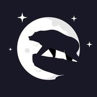 Illustration Vector Graphic of Grizzly Bear with Moon Background. Perfect to use for T-shirt or Event