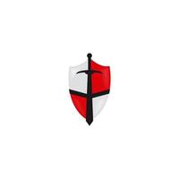 Illustration Vector Graphic of Sword Shield Logo. Black. Red