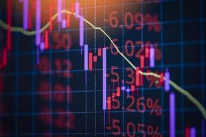 caída de valores mercado pérdida de cambio gráfico de comercio análisis indicador de inversión gráfico de negocios gráficos de fondo digital financiero crisis de acciones a la baja precio rojo en gráfico de tendencia a la baja caída foto