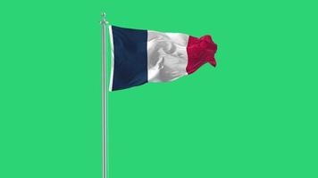 nova bandeira atualizada da França tremulando sobre o fundo verde croma para facilitar a composição