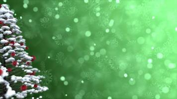 Christmas tree rotating over snowflakes background video