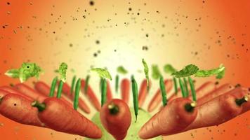 Abstract concept animation of carrots,peas,lettuce,cabbage vegetables food healthy diet concept
