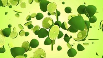 Fresh Green juicy lime slices falling video