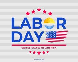 Tarjeta de felicitación del día del trabajo de EE. UU. con fondo en los colores de la bandera nacional de EE. UU. y texto escrito a mano feliz día del trabajo. ilustración vectorial. vector