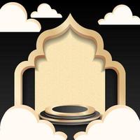 Ramadan background with luxury themes, 3d stage with dome ornaments or mosque windows in black and gold. islamic template.