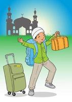 Little Kid Going Home for Ramadan vector