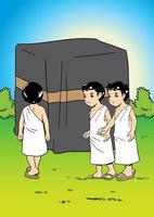 Muslim children learning manasik Hajj vector