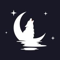 Illustration Vector Graphic of Wolf with Moon Background. Perfect to use for T-shirt or Event