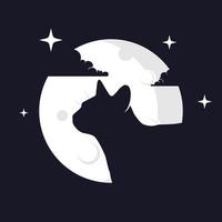 gráfico de vector de ilustración de gato con fondo de luna. perfecto para usar en camisetas o eventos