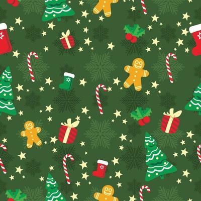 Green Christmas Elements Seamless Background
