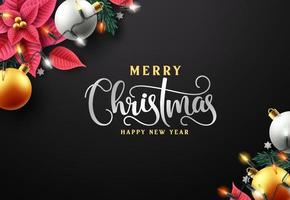 Merry christmas vector background design. Christmas greeting text in black empty space for holiday season card decoration. Vector illustration.