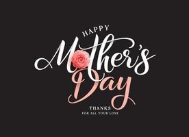 Diseño de vector de texto de saludo de feliz día de la madre. tipografía de saludo del día de la madre en fondo negro elegante para la tarjeta de celebración de mamá. ilustración vectorial.
