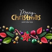 Christmas garland vector background design. Merry christmas greeting text with xmas ornament elements for holiday season card decoration. Vector illustration.