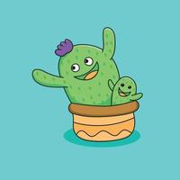 Dibujo a mano de dos lindos cactus con ilustración de sonrisa feliz vector