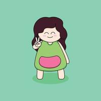 Cute little girl standing with a finger of peace vector illustration