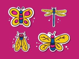 Conjunto de pegatinas de paquete de ilustración de insectos vector