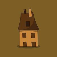 Fairy tale house and there cat on the roof, vector illustration