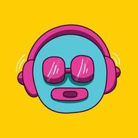 doodle illustration of music man using headset vector