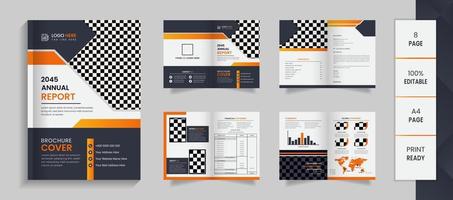 Corporate 8 page annual report brochure design with creative shapes and mockup vector