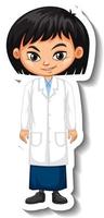 Scientist girl cartoon character sticker vector