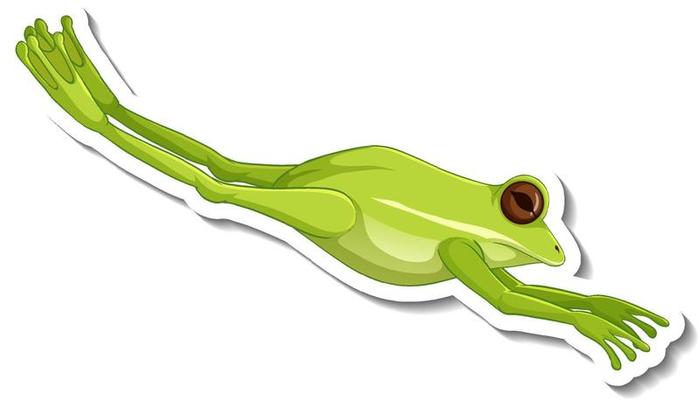 A sticker template with a green frog jumping isolated