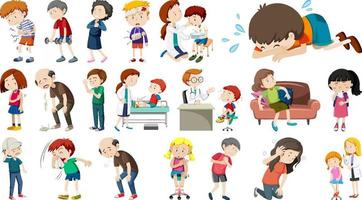 Set of sick people with different symptoms vector