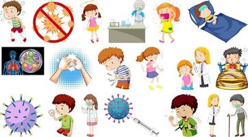 Set of sick people with different symptoms vector