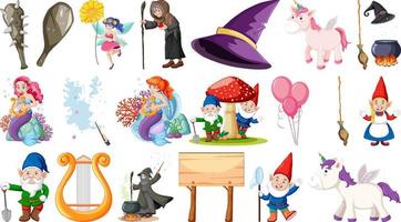 Set of fantasy fairy tale characters and elements vector