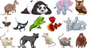 Set of different wild animals cartoon characters vector