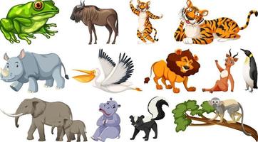 Set of different wild animals cartoon characters vector