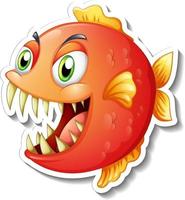 Angry piranha fish cartoon sticker vector