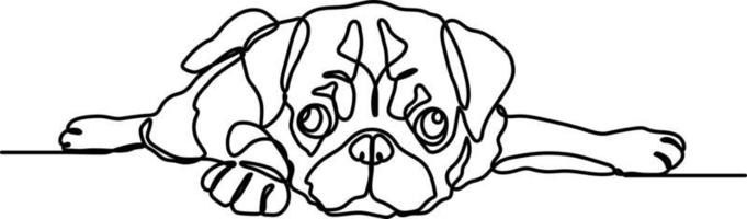 Continues line cute Pug puppy vector