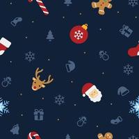 Seamless pattern of Christmas related stuff with stars on dark blue background. vector