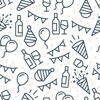 Seamless blue outline party pattern with yellow confetti on white background. vector