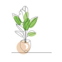 Houseplants vector illustration,outline indoor flowers in pots,line art isolated on white background for floral design.