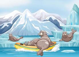 Antarctica landscape with seal in inflatable boat vector
