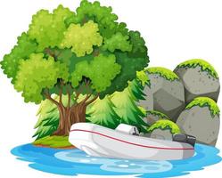 isolated island landscape with a boat vector