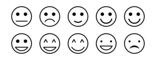 conjunto de caras emoji de línea feliz, enojada, decepcionada y triste vector
