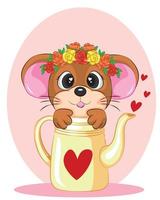 Cute Little Mouse in Teapot with love